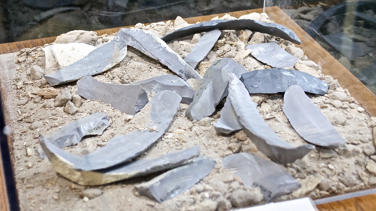 Clovis Blade Cache - Partially finished blades and points left by Clovis people.
Photo Credit: Paul Cooper