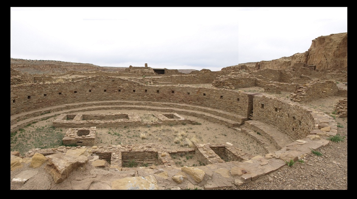 The Great Kiva of the Pueblo Bonito complex.  This underground room was the largest of its kind within Pueblo Bonito and its assumed to have been used by multiple clans for major ceremonies or public gatherings.  There are four larger kivas within the complex and 25 smaller kivas.
Photo by bat400, April 2012