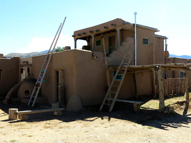 Two story dwelling at Taos Pueblo, New Mexico, U.S. Southwest.