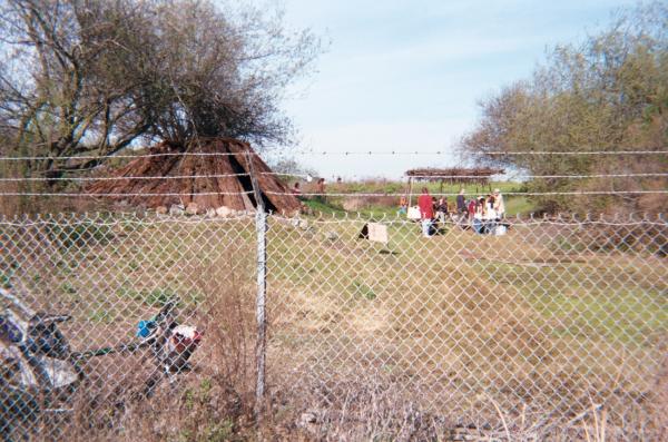 Ohlone village replica on the shellmound