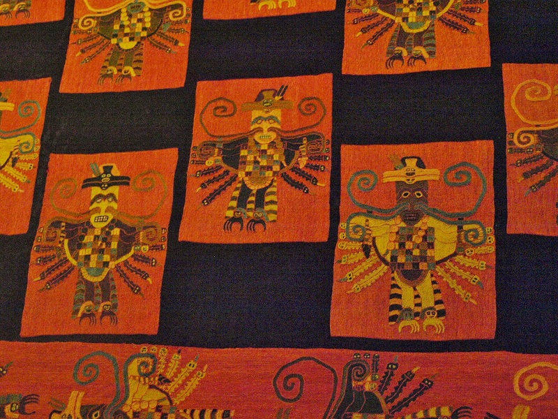 Museum in Lima, Peru. 
Paracas cemetery textile. The detailed image is about 8 inches long Photo by bat400. 