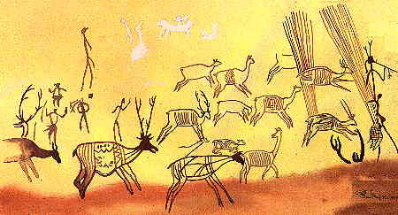 A Mesolithic masterpiece, Bhimbetka, Shelter III C-38 (reproduction Y. Mathpal

Artwork from the The Folk Culture Museum at BhimtalSource: 
http://www.rupestre.net/tracce/?p=1248
