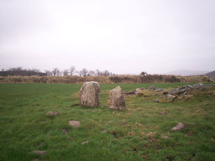 This row is adjacent to a small cairn cemetery 
The nearest cairn is visible at the right of the photo