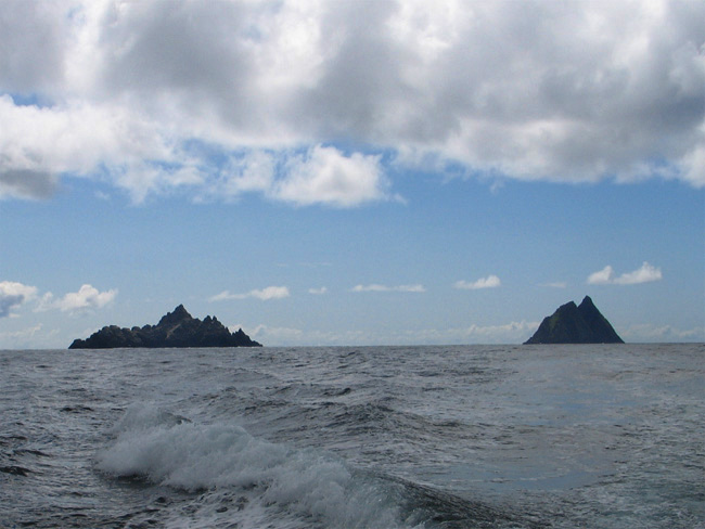 The Skelligs off of County Kerry, Ireland.  Little Skellig (Left) and Skellig Michael (right).