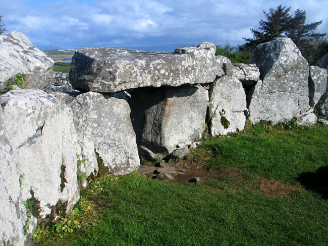 Huge Lintel Stone at Gallery Entrance, Creevykeel Court Tomb, County Sligo, Ireland.