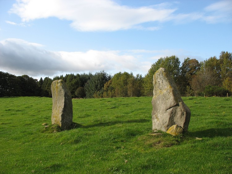 The OS map mentions it as remains of a stone circle, however large size of the stones suggests rather a typical pair of standing stones. (photo taken on September 2008)