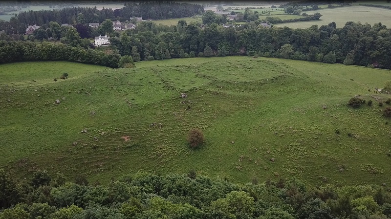 Ancrum Hill Fort looking south to the Fort from an altitude of around 500 feet.
The ring ditches can be seen more clearly on the forts north side.