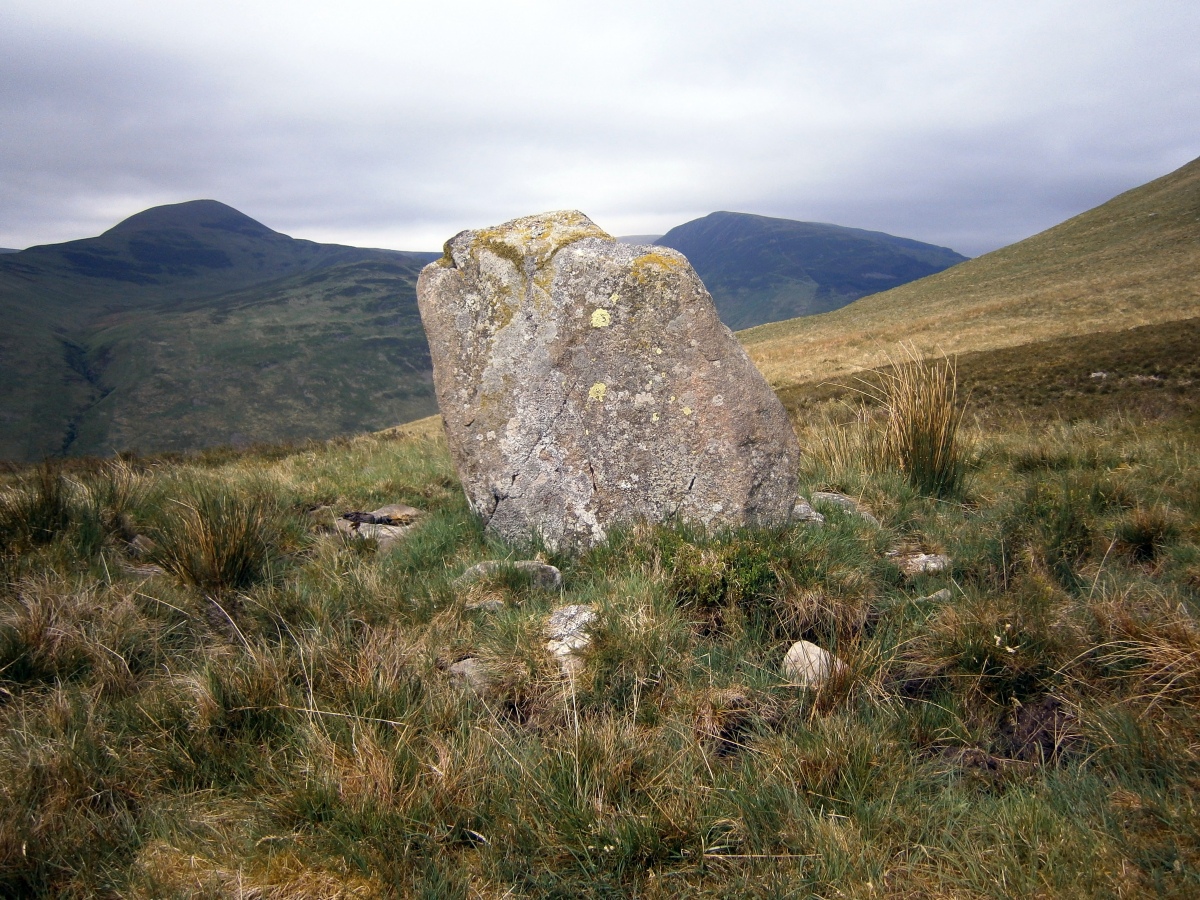 Peatshiel Sike framed between Saddle Yoke and Carrifran Gans summits.