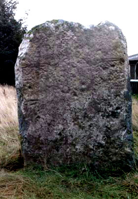 Kebbuck Stone Kebbuck Stone at NH826555
Front of this Pictish cross-slab which lies in the back yard of what looks to be a holiday home near Nairn
Alternative names are the Kebach Stone and the Kebbock Stone Cross-Slab