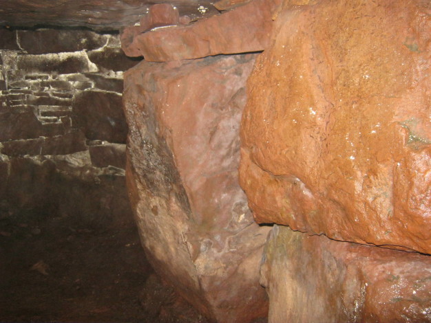 The huge red sandstone blocks used in the chamber's construction.  September 2010.