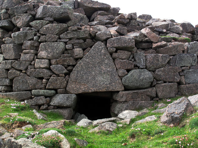 Close-Up of Triangular Lintel Stone Over the Entrance to Culswick Broch, West Mainland, Shetland, Scotland 