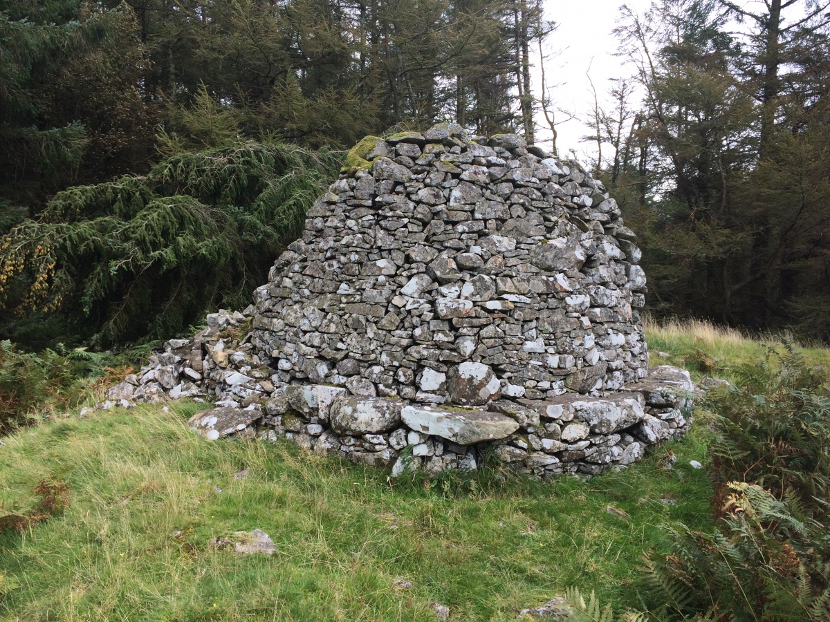 A modern cairn, 10 feet high, built on the summit of Barrhill White Cairn.