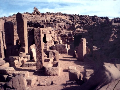 Serabit el-Khadem Temple of Hathor In South West Sinai desert, the area of Wadi Maghara, an ancient turquoise mine, Serabit El Khadem. For the Egyptians, turquoise was sacred. It was found in graves and temples. Egyptian Pharao's sent military expeditions who worked with the local Semitic people who knew the trade of turqoise and copper mining. In Wadi Maghara the oldest alphabetic script 'PROTO SINAITIC' was discovered in rock eng