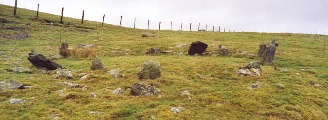 The Moel Goedog West stone circle located at SH610324 to the west of the right of way that winds up past the mountain of Moel Goedog.