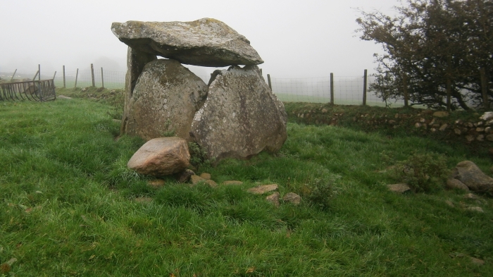 Y Ffor on a misty moisty morning. Easily reachable down a lane and through two gates, though admittedly on private land. Also easily visible across the field from the car park of the new vet's surgery on the main road heading south.