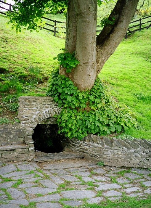 St Myllin's Well St Myllin’s well in Llanfyllin is dedicated to St Myllin who lived in the area in the 7th century and was a pioneer of baptism by total immersion. People used to visit the well on Trinity Sunday to drink the water sweetened with sugar.
The well was originally about 6 feet square but the present well which was rescued from the brambles and rebuilt in 1987 has changed considerably. Within a s